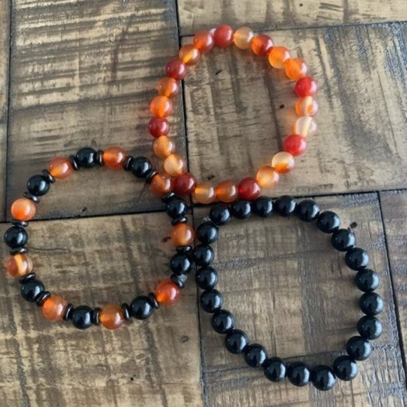 Halloween 8mm  Bracelet Set Carnelian Onyx - Picture 7 of 12